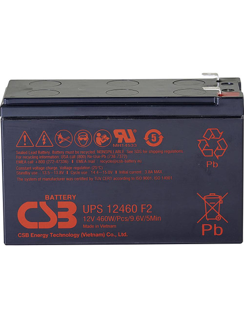 CSB Battery Battery 12V, 9Ah, AGM | UPS12460F2 | 460 W