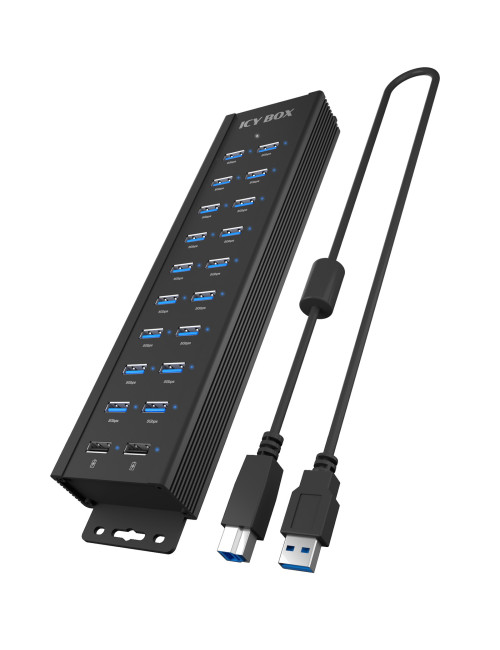 Raidsonic | 20-in-1 USB HUB with power supply, on/off button and mounting brackets | IB-HUB1720-U3