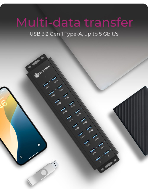 Raidsonic | 20-in-1 USB HUB with power supply, on/off button and mounting brackets | IB-HUB1720-U3