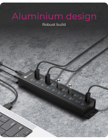 Raidsonic | 20-in-1 USB HUB with power supply, on/off button and mounting brackets | IB-HUB1720-U3