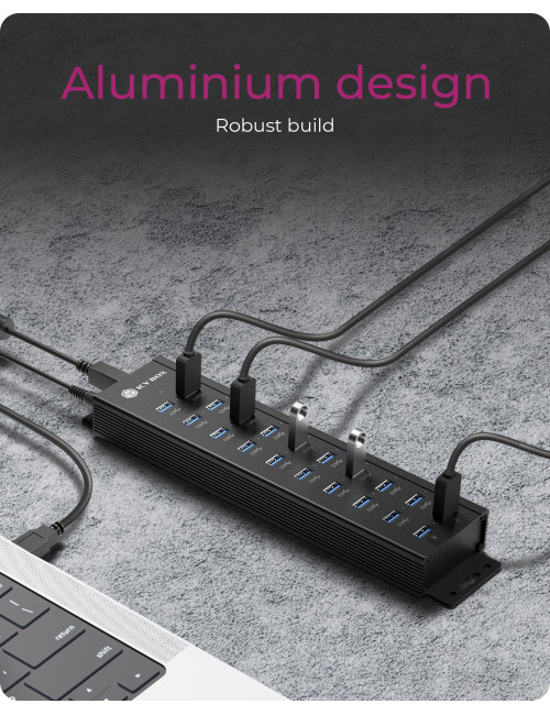 Raidsonic | 20-in-1 USB HUB with power supply, on/off button and mounting brackets | IB-HUB1720-U3