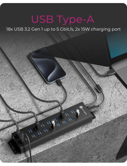 Raidsonic | 20-in-1 USB HUB with power supply, on/off button and mounting brackets | IB-HUB1720-U3