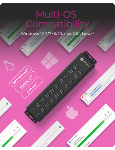 Raidsonic | 20-in-1 USB HUB with power supply, on/off button and mounting brackets | IB-HUB1720-U3