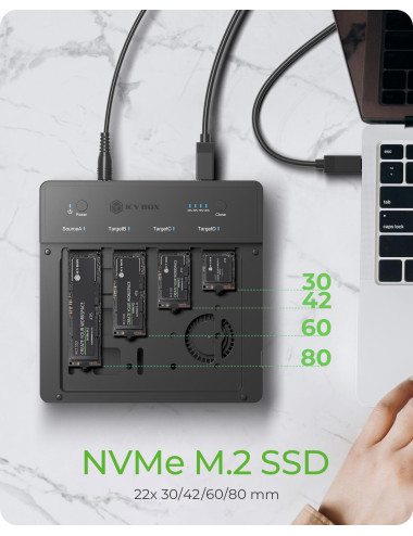 Raidsonic 4-Bays USB4 Duplicator (1:3 clone) for NVMe M.2 SSD | IB-4013MCL-C4