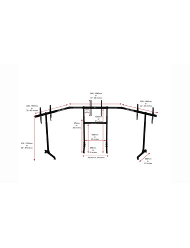 Next Level Racing | Floor stand | Free Standing Triple Monitor stand | 3 x 32- 65 " | Maximum weight (capacity) 70 kg | Black