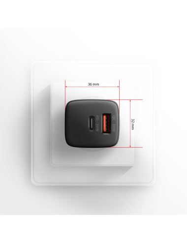 AXAGON Sil wallcharger 2x port (USB-A + USB-C), 30W | ACU-PQ30