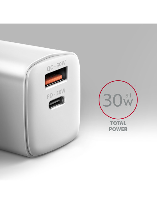 AXAGON Wall Charger 2x port (USB-A+USB-C), 30W | ACU-PQ30W