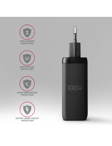 AXAGON GaN wallcharger, 3x port (USB-A + 2x USB-C), PD3.0/PPS/QC4+/SFC2.0/AFC/SCP/FCP/Apple, 100W | ACU-DPQ100