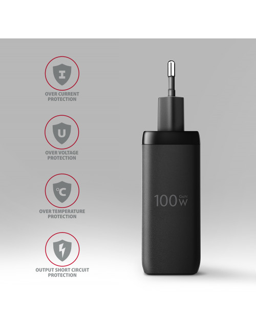 AXAGON GaN wallcharger, 3x port (USB-A + 2x USB-C), PD3.0/PPS/QC4+/SFC2.0/AFC/SCP/FCP/Apple, 100W | ACU-DPQ100