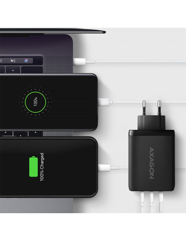 AXAGON GaN wallcharger, 3x port (USB-A + 2x USB-C), PD3.0/PPS/QC4+/SFC2.0/AFC/SCP/FCP/Apple, 100W | ACU-DPQ100
