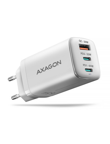 AXAGON GaN wallcharger 3x port (USB-A + 2x USB-C), PD3.0/PPS/QC4+/SFC2.0/AFC/SCP/FCP/Apple, 65W | ACU-DPQ65W