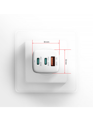 AXAGON GaN wallcharger 3x port (USB-A + 2x USB-C), PD3.0/PPS/QC4+/SFC2.0/AFC/SCP/FCP/Apple, 65W | ACU-DPQ65W