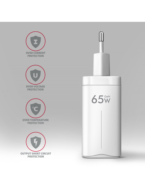 AXAGON GaN wallcharger 3x port (USB-A + 2x USB-C), PD3.0/PPS/QC4+/SFC2.0/AFC/SCP/FCP/Apple, 65W | ACU-DPQ65W