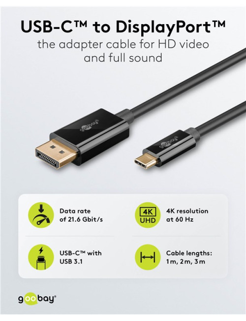 Goobay USB-C to DisplayPort Cable 4K at 60 Hz, 1 m | 75704