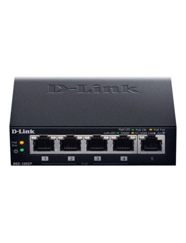 D-Link | Switch | DGS-1005P | Unmanaged | Desktop | Gigabit Ethernet (copper) ports quantity 5 | Power over Ethernet (PoE) ports