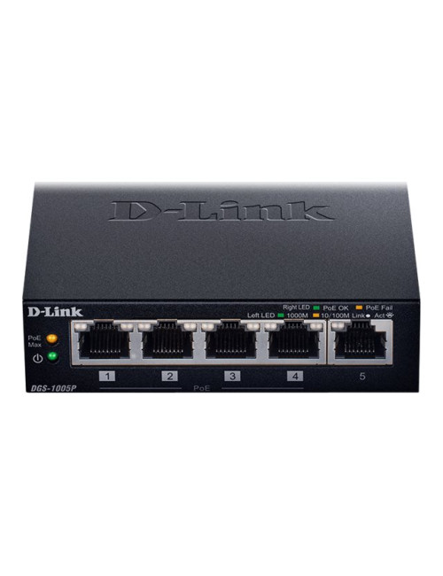D-Link | Switch | DGS-1005P | Unmanaged | Desktop | Gigabit Ethernet (copper) ports quantity 5 | Power over Ethernet (PoE) ports