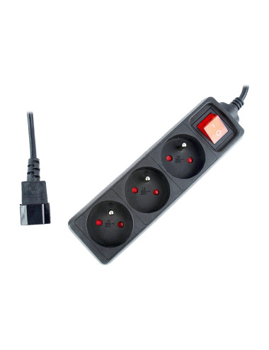 EnerGenie EG-PSU3F-01 UPS power strip, 3 FR sockets, 10 A, C14 plug, 0.6 m cable, black | EnerGenie