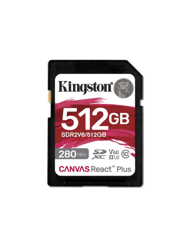 Kingston SDXC II V60 React Plus | SDR2V6/512GB | 512 GB | SDXC | Flash memory class Class 10, UHS-II, U3, V60