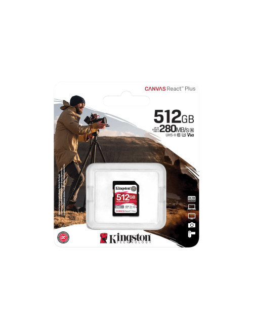 Kingston SDXC II V60 React Plus | SDR2V6/512GB | 512 GB | SDXC | Flash memory class Class 10, UHS-II, U3, V60