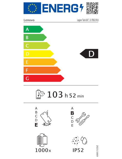 Lenovo Legion Tab (without power adapter) | 8.8 " | Eclipse Black | 2560 x 1600 pixels | Qualcomm | Snapdragon 8 Gen 3 | 12 GB |
