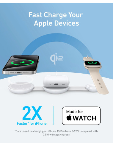 Anker MagGo Wireless Charging Station (3-in-1, Foldable Pad), White