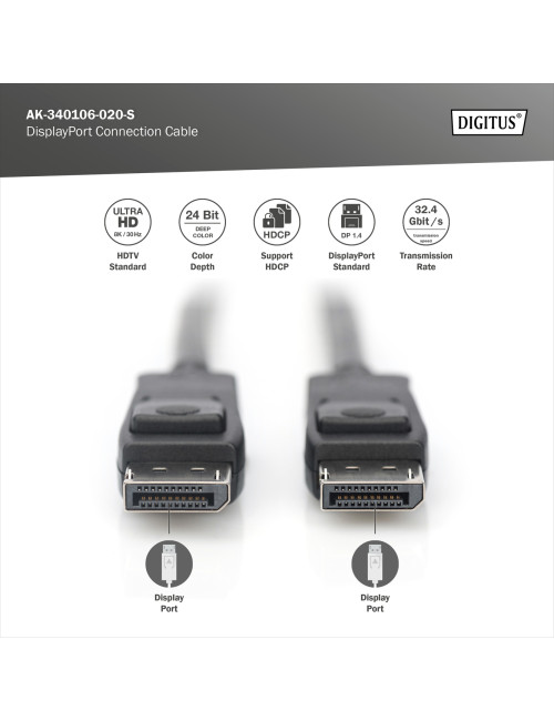 Digitus Connection Cable | AK-340106-020-S | DisplayPort to DisplayPort