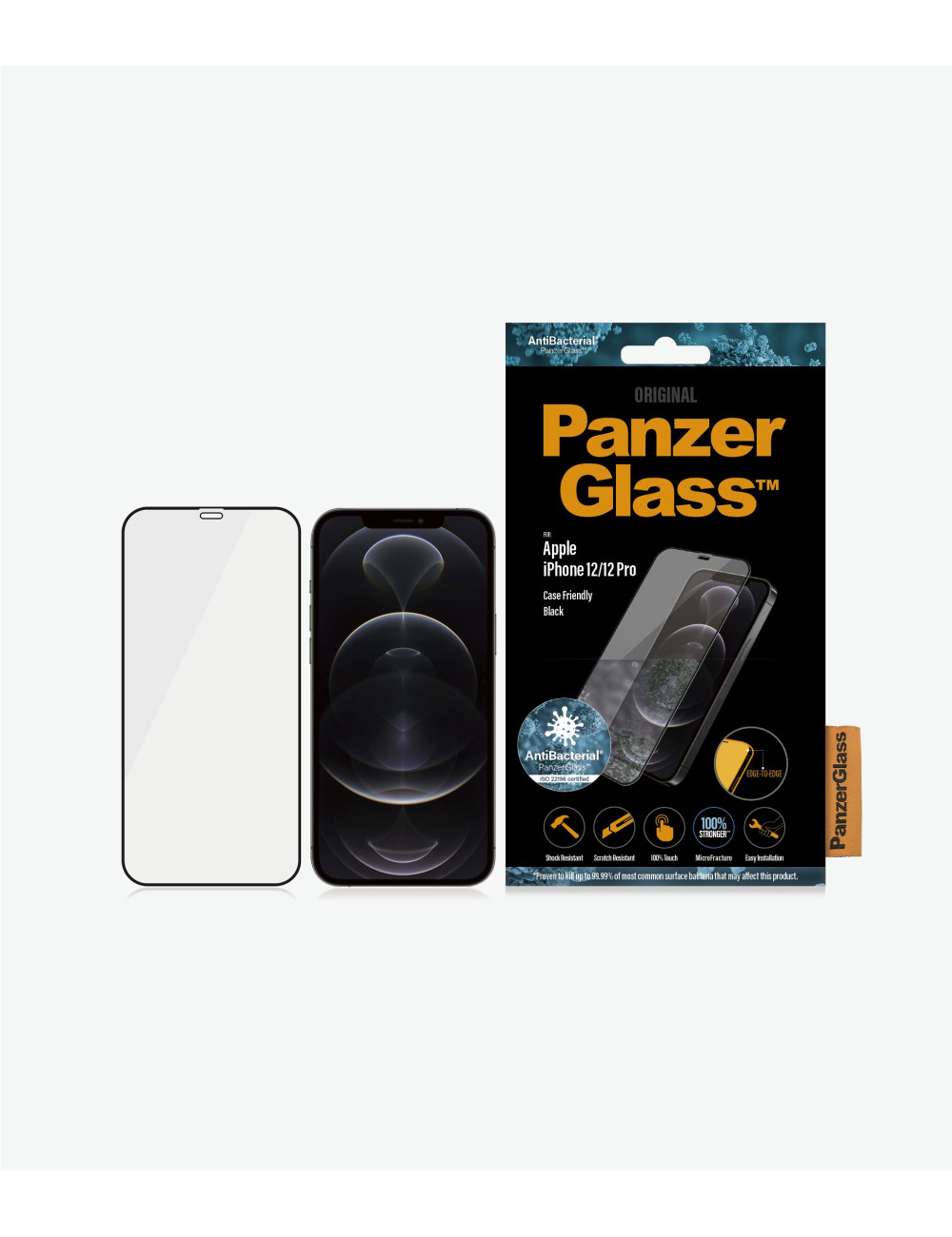 PanzerGlass | Apple | For iPhone 12/12 Pro | Glass | Black | 100% touch The coating is non-toxic | Case Friendly