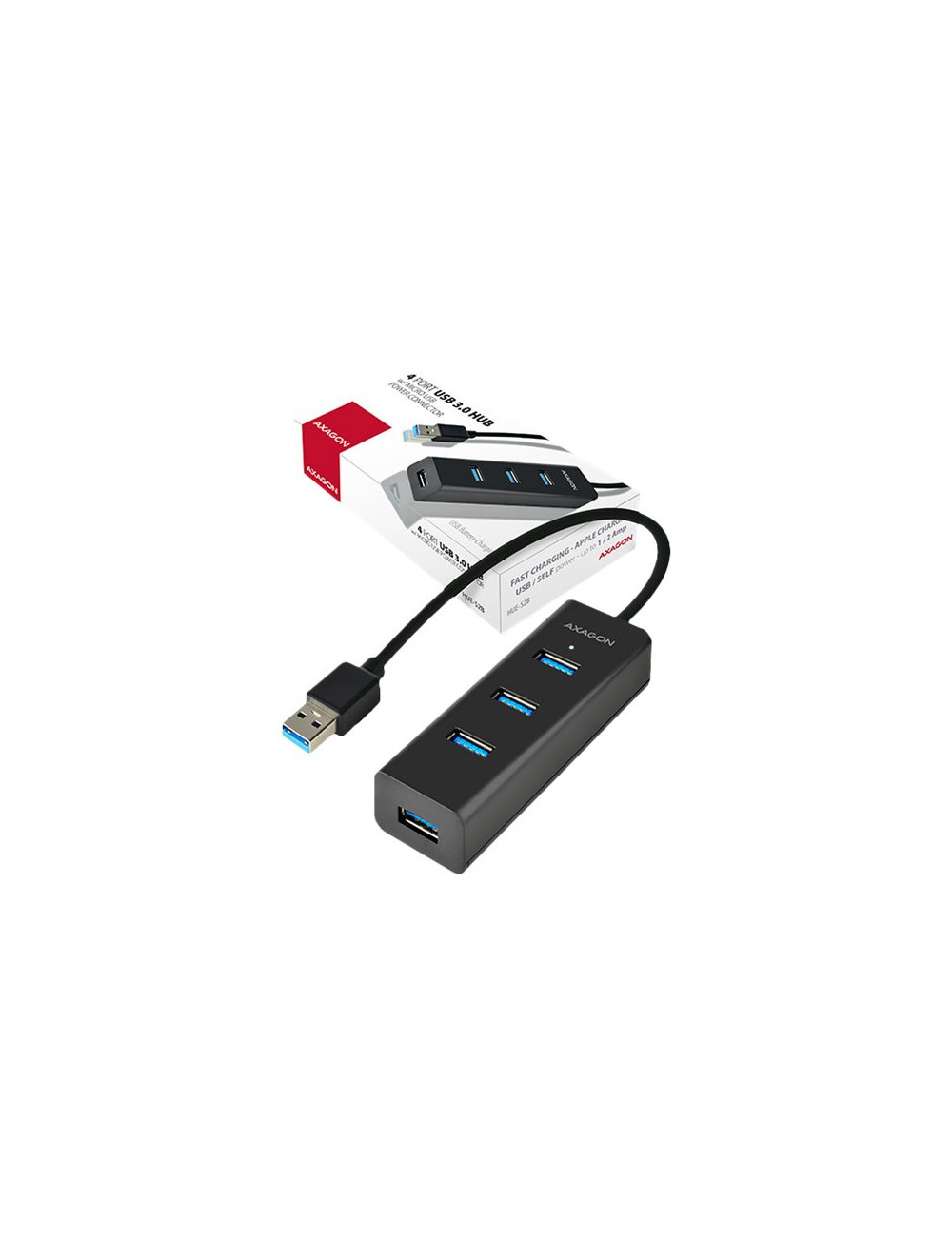 AXAGON Four-port USB 3.0 hub with fast charging and power support | HUE-S2B
