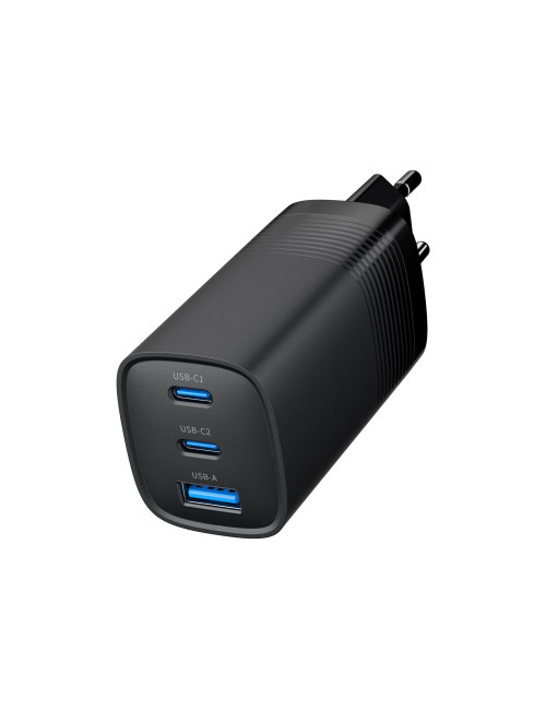 Cablexpert 3-port 65 W GaN USB PowerDelivery fast charger | TA-UC-PDQC65-01-BK