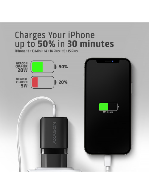 AXAGON Wallcharger 2x port (USB-A + USB-C), 20W | ACU-PQ20