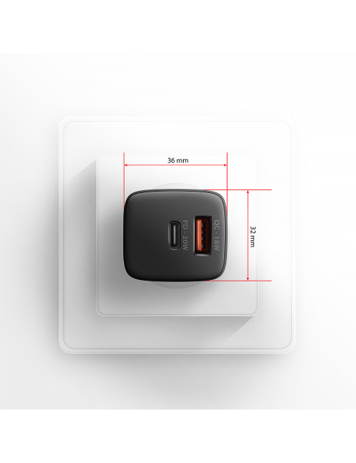 AXAGON Wallcharger 2x port (USB-A + USB-C), 20W | ACU-PQ20