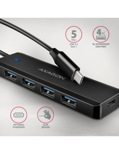 AXAGON Travel four-port USB-C 5Gbps hub | HUE-C1C