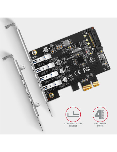 AXAGON PCI-Express card with four external USB 3.2 Gen1 ports with dual power | PCEU-43RS