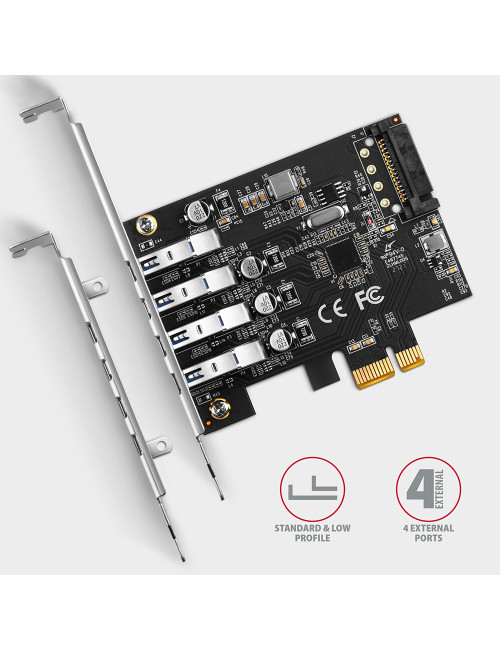 AXAGON PCI-Express card with four external USB 3.2 Gen1 ports with dual power | PCEU-43RS