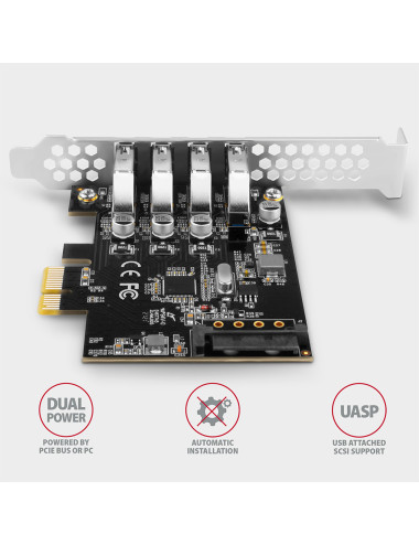 AXAGON PCI-Express card with four external USB 3.2 Gen1 ports with dual power | PCEU-43RS