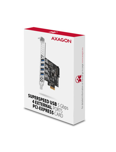AXAGON PCI-Express card with four external USB 3.2 Gen1 ports with dual power | PCEU-43RS