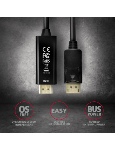 AXAGON | Active cable | DisplayPort to HDMI | 1.8 m