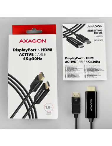 AXAGON | Active cable | DisplayPort to HDMI | 1.8 m