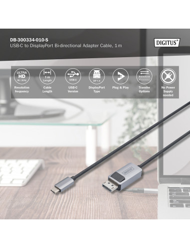 Digitus Bi-directional Adapter Cable | DB-300334-010-S | USB-C to DisplayPort