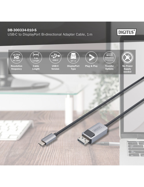 Digitus Bi-directional Adapter Cable | DB-300334-010-S | USB-C to DisplayPort