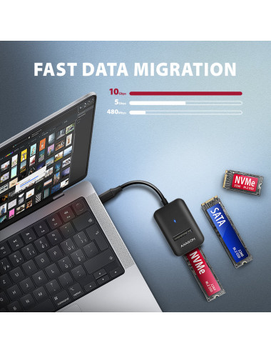 AXAGON USB-C 10Gbps adapter for fast connection of M.2 NVMe and SATA SSD, USB-C cable 10 cm | ADM2-CM