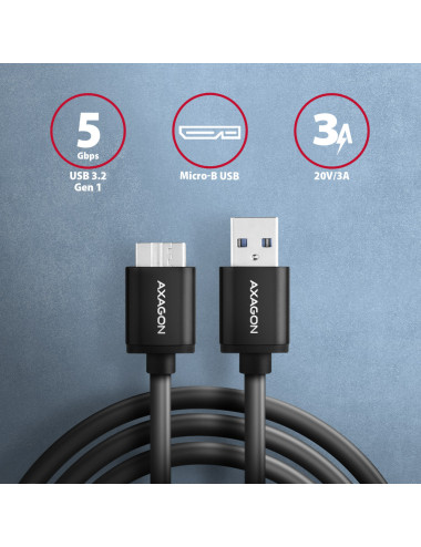 AXAGON Data and charging cable, 1 m | BUMM3-AM10AB | USB Type A to USB Type Micro-B