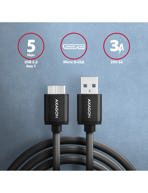 AXAGON Data and charging cable, 1 m | BUMM3-AM10AB | USB Type A to USB Type Micro-B