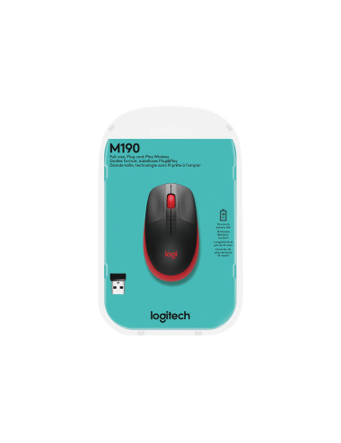 Logitech | Full size Mouse | M190 | Wireless | USB | Red