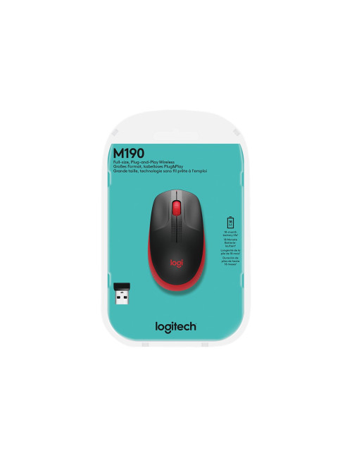 Logitech | Full size Mouse | M190 | Wireless | USB | Red