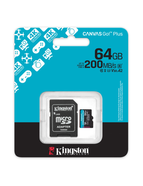 Kingston | Canvas Go! Plus | 64 GB | SD | Flash memory class Class 10, UHS-I, U3, V30, A2
