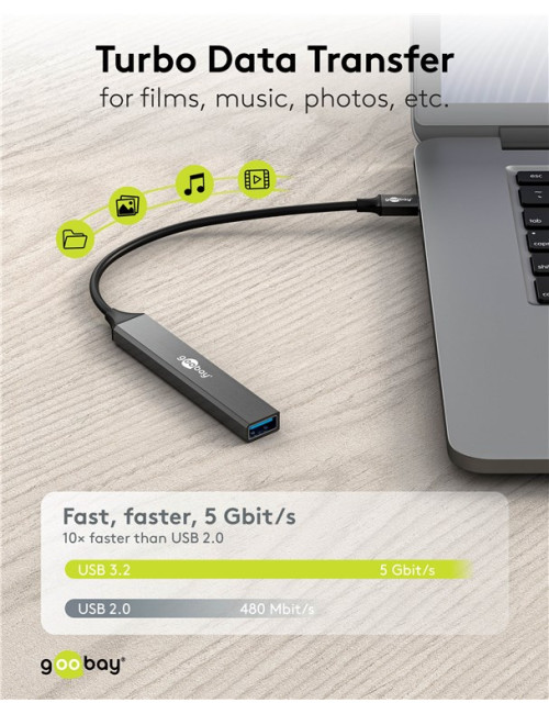 Goobay Slim 4-Port USB Hub, USB-C to USB-A, 5 Gbit/s | 74457