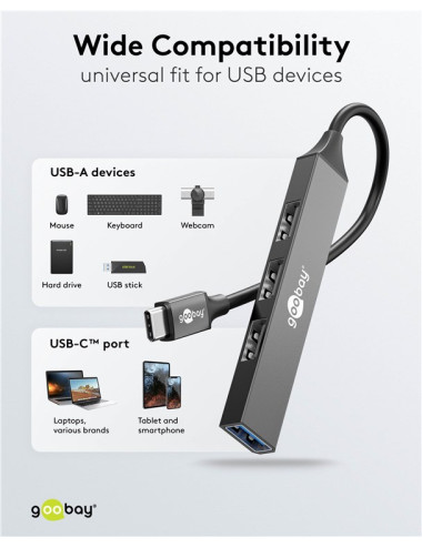Goobay Slim 4-Port USB Hub, USB-C to USB-A, 5 Gbit/s | 74457