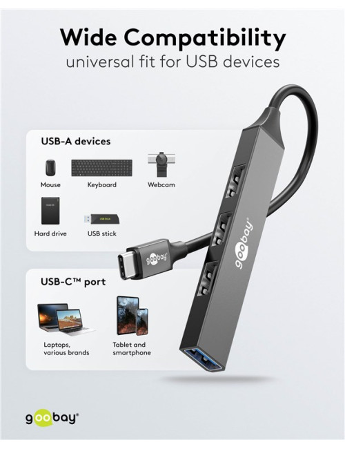 Goobay Slim 4-Port USB Hub, USB-C to USB-A, 5 Gbit/s | 74457