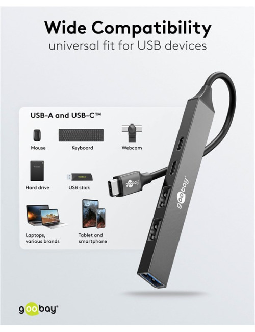 Goobay Slim 5-Port USB Hub, USB-C to USB-C/USB-A, 5 Gbit/s | 74460